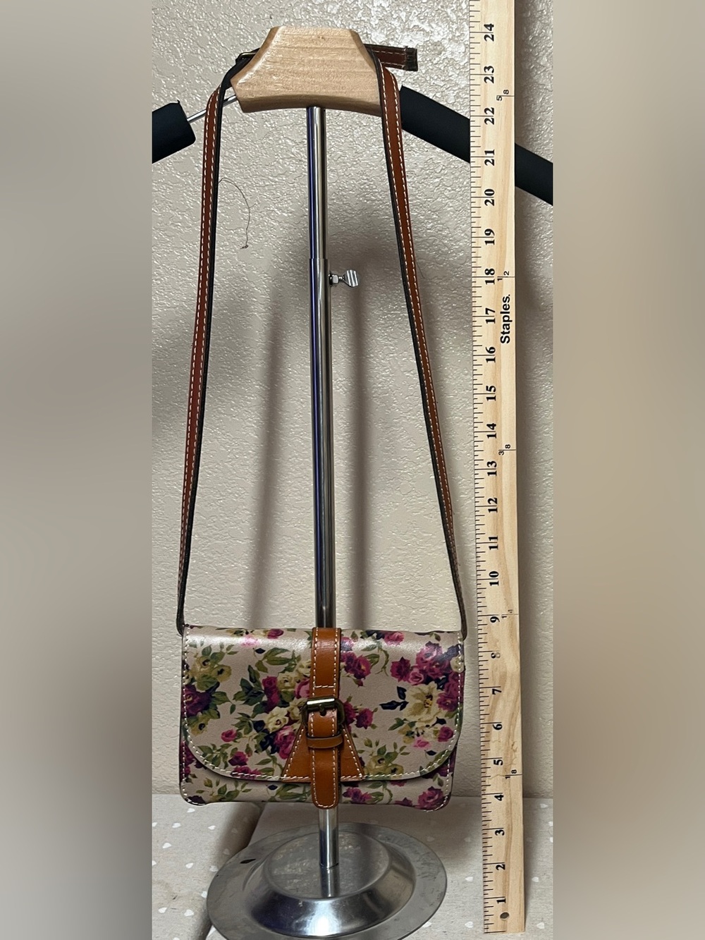 Patricia Nash Floral Leather Crossbody Bag with Tan Trim